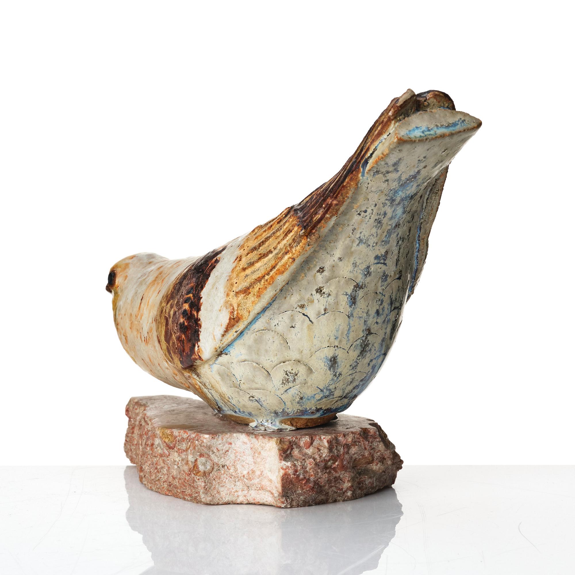 Tyra Lundgren, a glazed stoneware sculpture of a dove, Sweden mid 20th century.