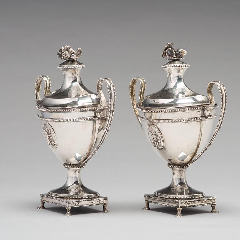 A pair of Swedish 18th century silver sugar-bowl, makers mark of Johan Fagerberg, Karlskrona 1789.