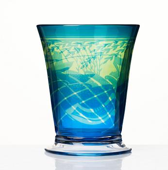 Gunnar Cyrén, a 'graal' glass vase, Orrefors, Sweden 1989.