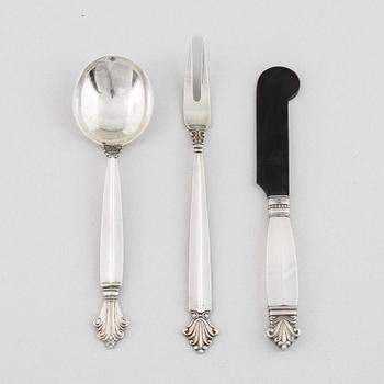 Johan Rohde, cutlery, 3 pieces, silver, model Dronning/Acanthus, Georg Jensen, Denmark.