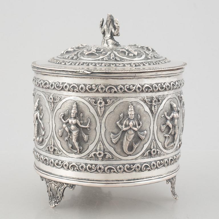 A silver bowl with lid, from possibly India/ Sri Lanka, 20th century.