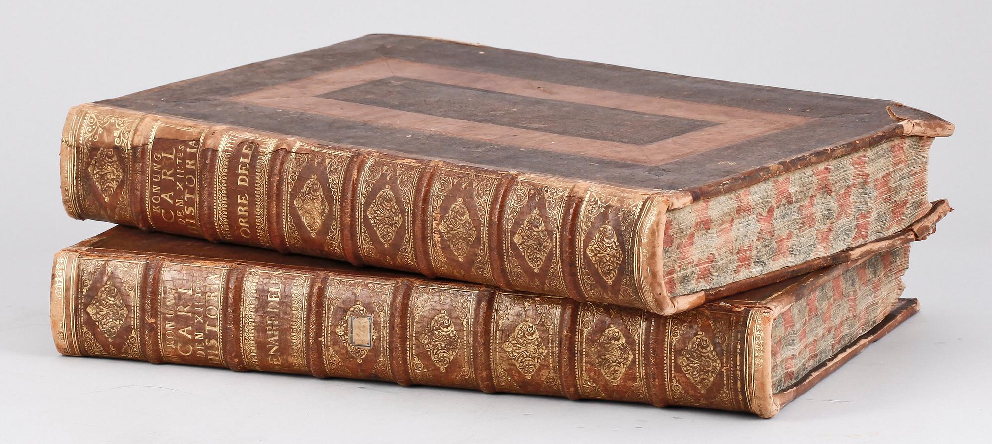 BÖCKER, 2 vol, "Konung Carl XII:tes historia", av J. Nordberg. Pet. Momma resp Peter Jöransson Nyström, Stockholm 1740.