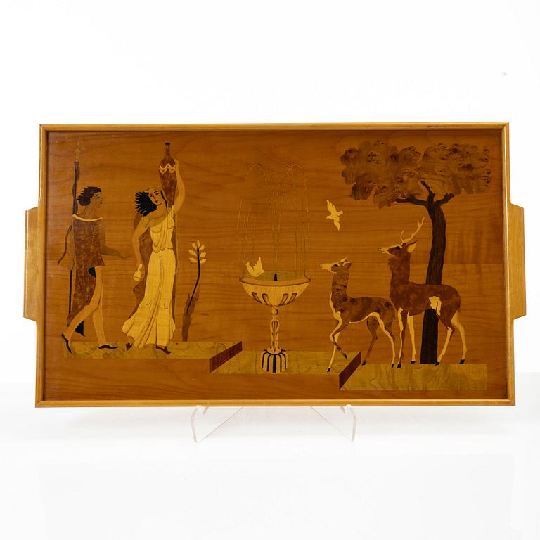 Birger Ekman, Tray, Mjölby Intarsia, 1940.