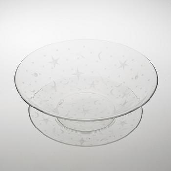 SKÅL med FAT, glas, Edward Hald, Orrefors 1929. "Stjärnhimmelsmönstret".