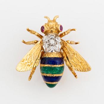 18K gold, enamel and brilliant-cut diamond bee brooch.