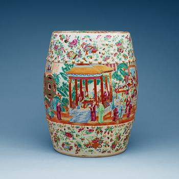 A Canton famille rose garden seat, late Qing dynasty.