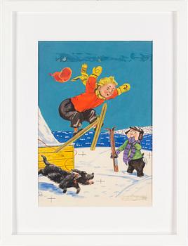 EINAR NORELIUS, two watercolor childrens book illustrations, one signed.