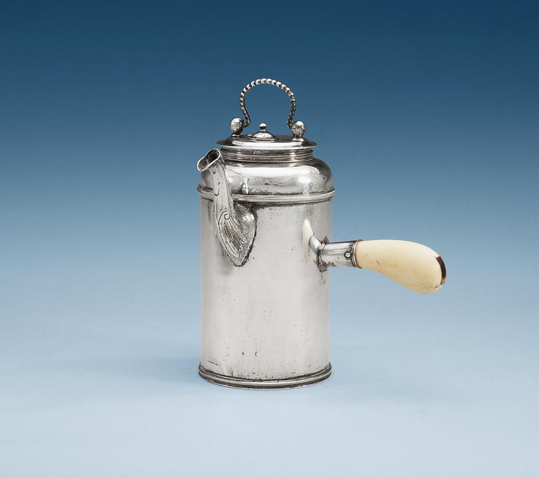 A Baltic 18th century silver chocolate-pot, makers mark of Johann Joachim Krusemann, Riga 1768-1780.