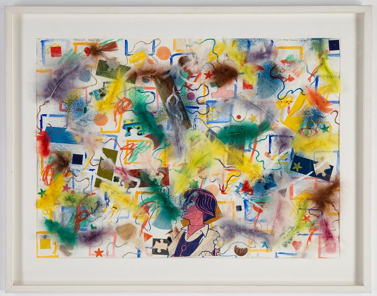 Erik Dietman, mixed media/collage on paper, signed.