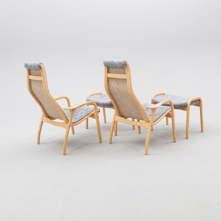 Yngve Ekström, armchair set with footstools, "Lamino", Swedese 2014.