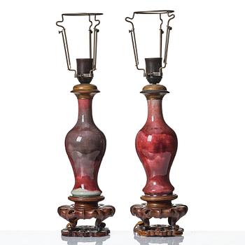 A pair of sang de boef glazed vases, Qing dynasty, 19th Century.