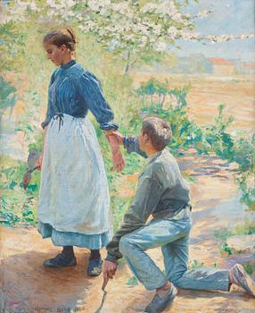 380. Gottfrid Kallstenius, Young couple in love, garden scene from Grez, France.