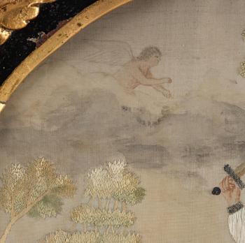 A late Gustavian frame and silk embroidery, dated 1802.