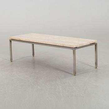 A TRAVERTINE TOP SOFA TABLE.