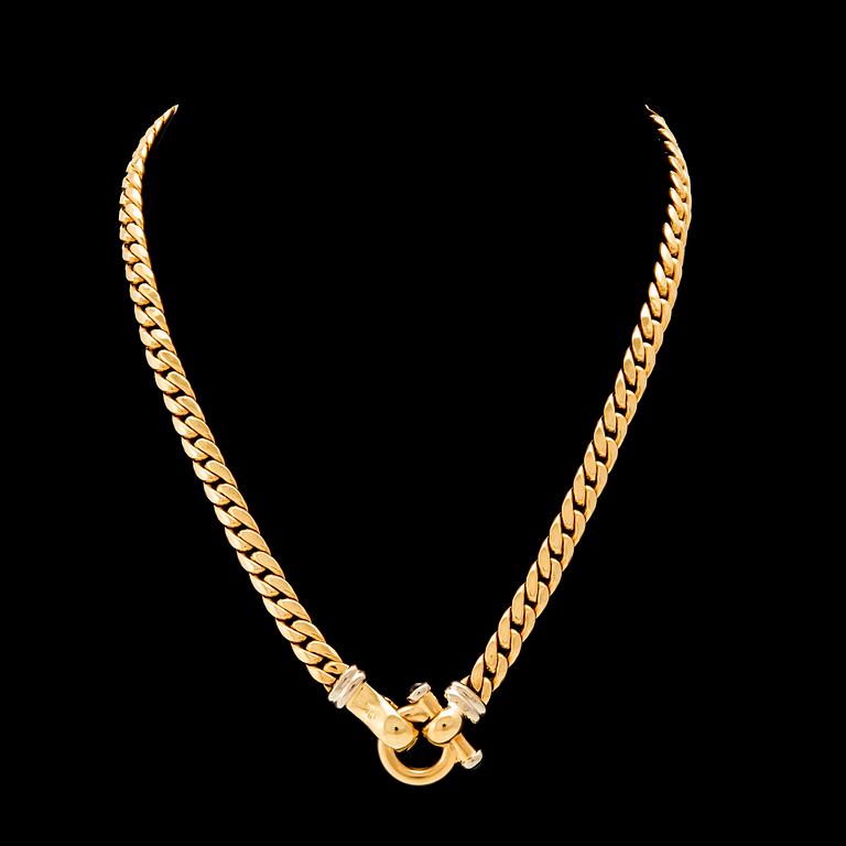An 18K white and yellow gold necklace set with two cabochon-cut sapphires Italy 1980s.
