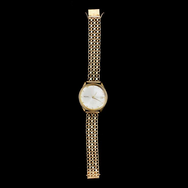 ARMBANDSUR, Seiko Selfdater Diashock 24 jewels, guld på stål, armband av 18 k guld 1966.