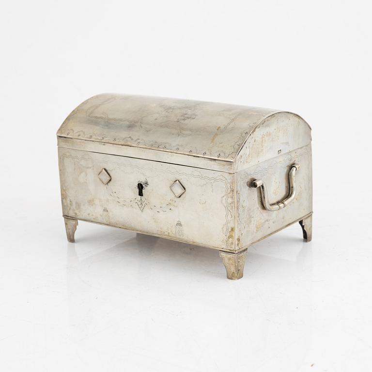 A silver chest/box, with import marks/tax marks from the Netherlands, possibly 19th century.