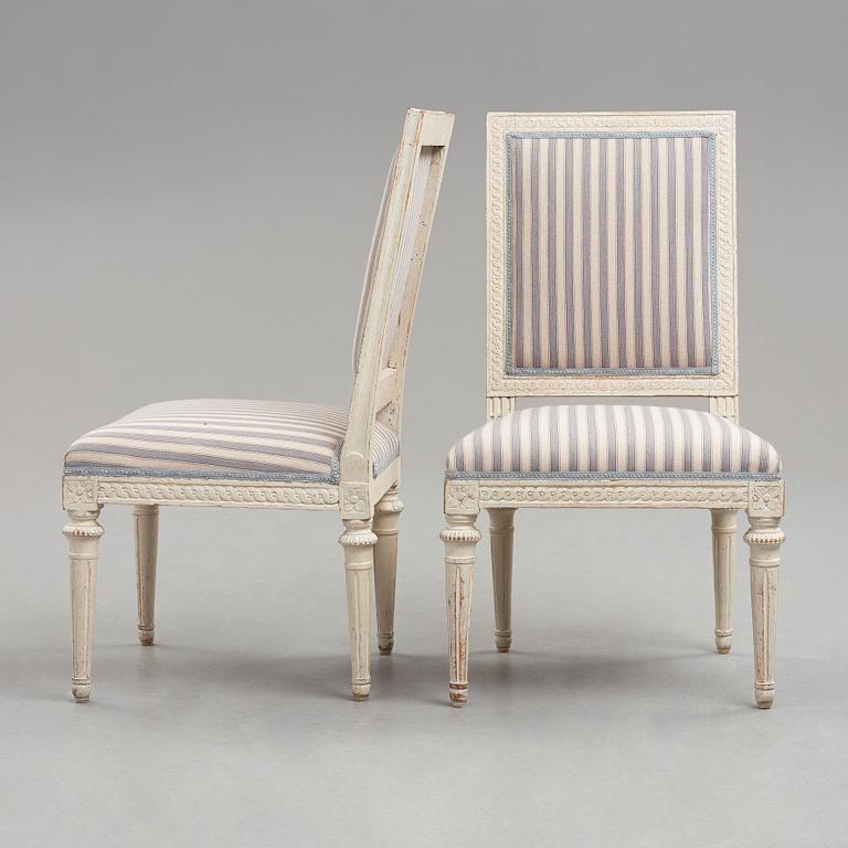 A pair of Gustavian chairs by Jakob Malmsten (master in Stockholm 1780-1788).