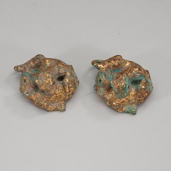 Two archaistic bronze weights, China.