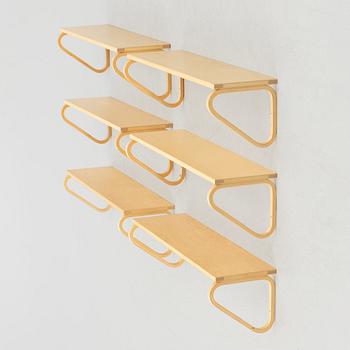Alvar Aalto, six model 112B wall shelves, Artek, Finland.