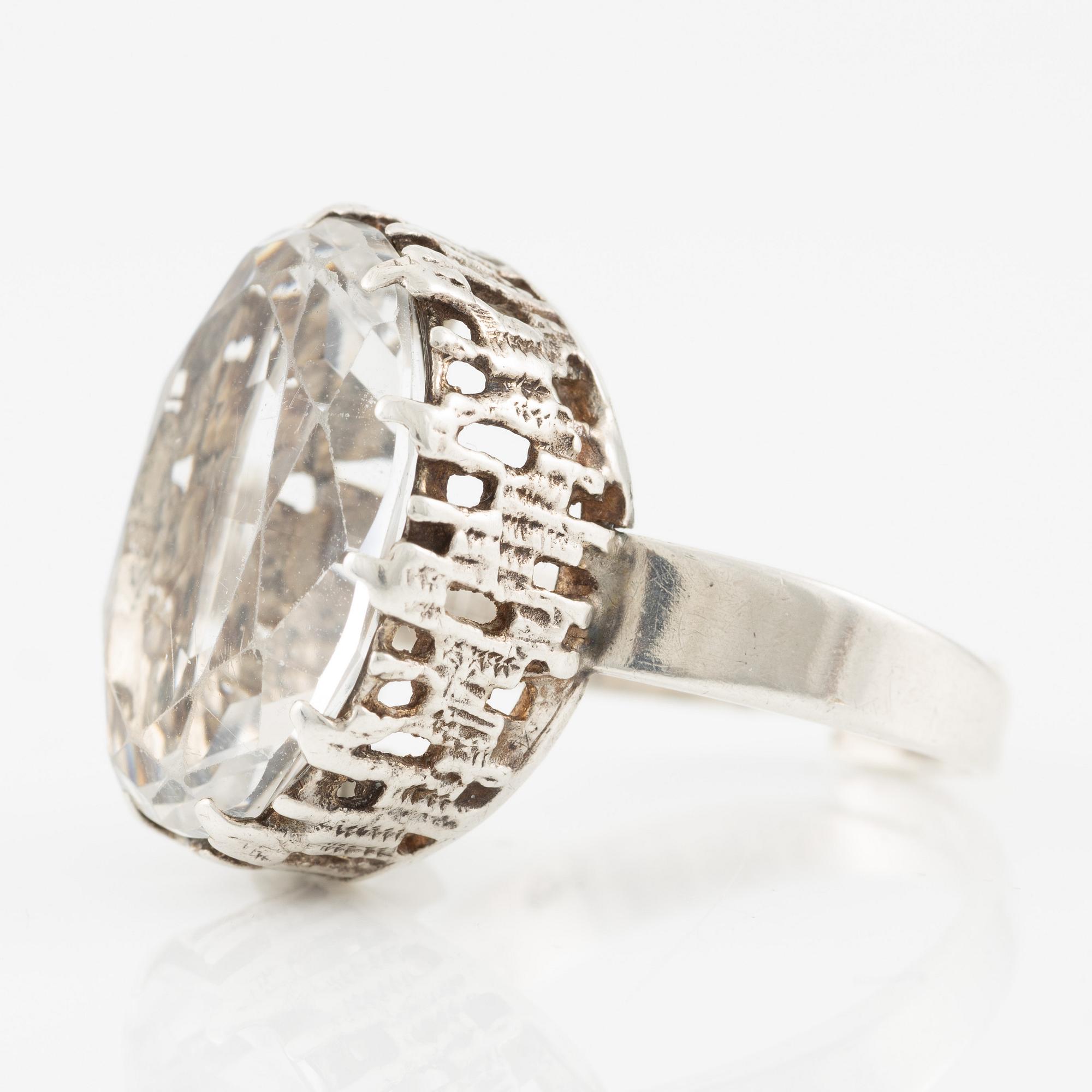 Bengt Hallberg, ring in sterling silver with rock crystal, Köping, 1973.