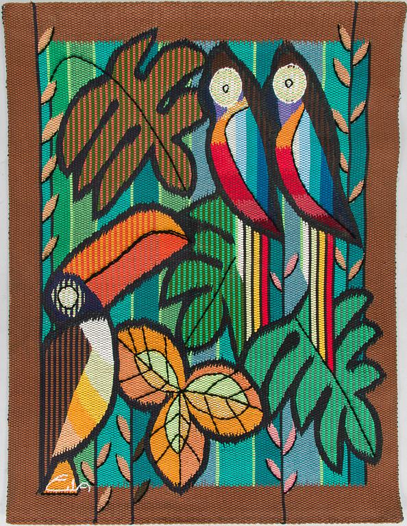 Eila Ampula, kuvakudos, signeerattu Eila.