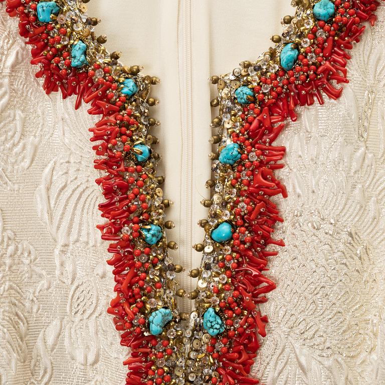 Balenciaga, a silk dress with turquoises and coral, size 36.