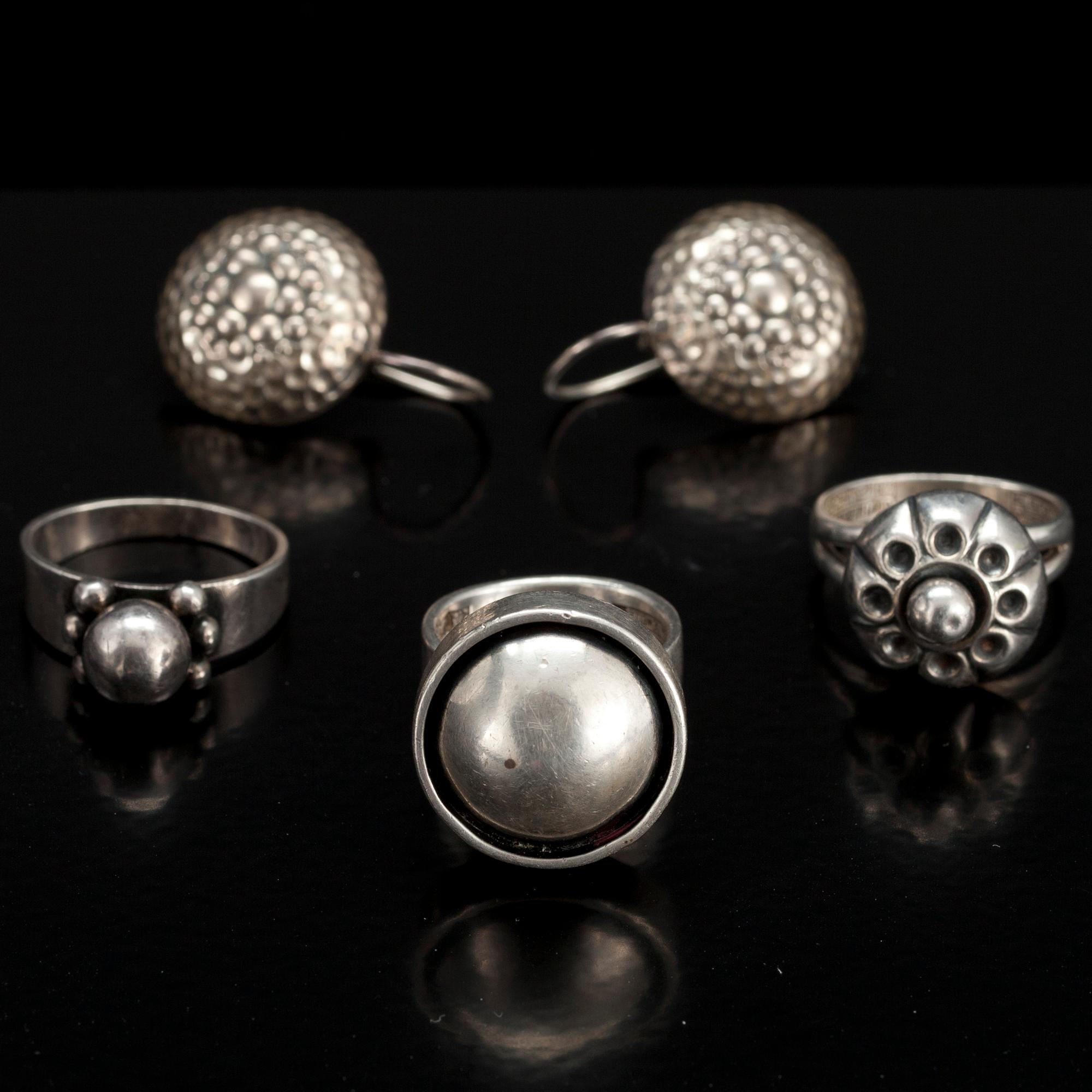 RINGAR, 3 st, ÖRHÄNGEN, silver, E. Granit. 1967-70.