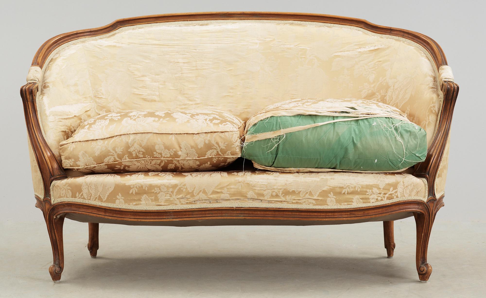 SOFFGRUPP, 3 delar, rokokostil, 1800-tal.