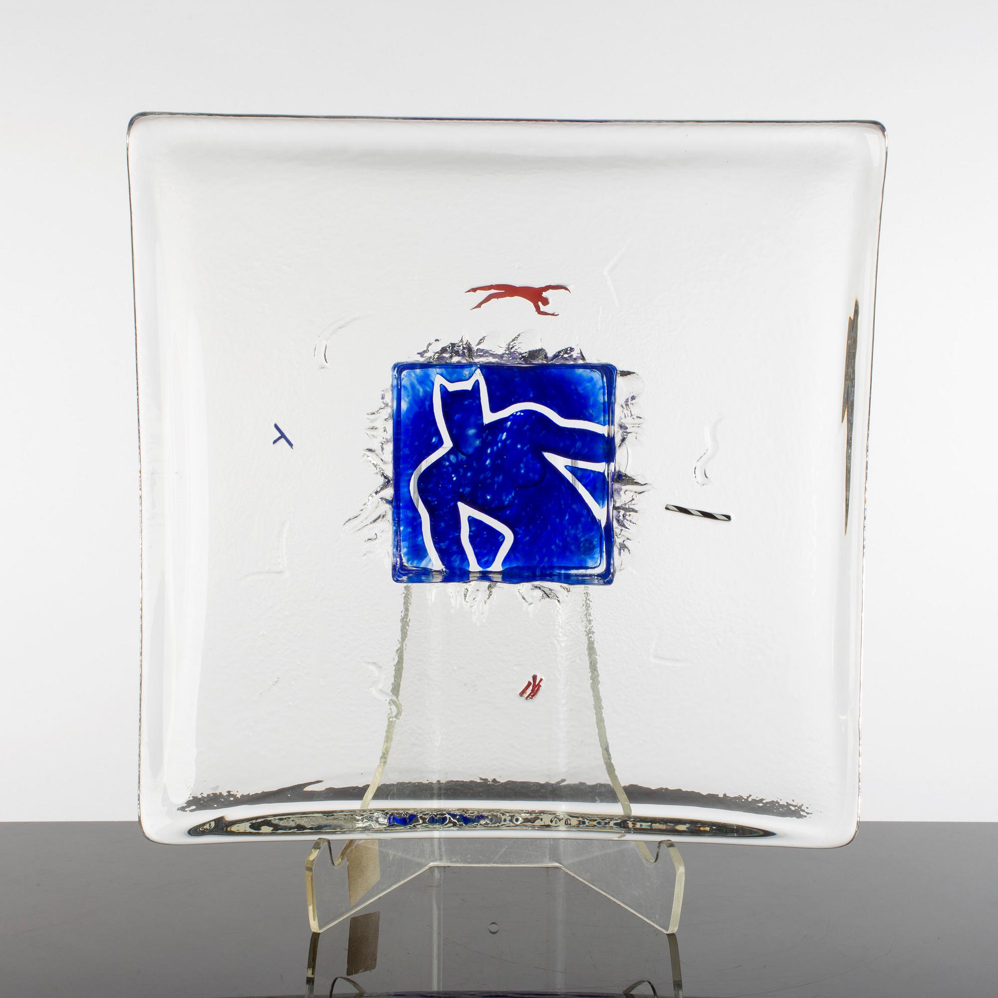 BERTIL VALLIEN, plate, glass, signed, Kosta Boda.