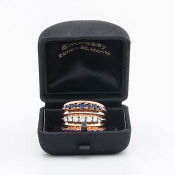 RING 14K gold w brilliant-cut diamonds approx 0,50 ct, sapphires and rubies.