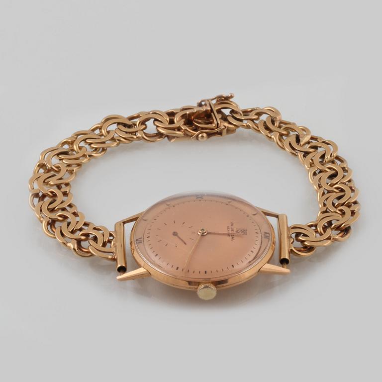 ARMBANDSUR, 18 k guld, Universal, Geneve. Total vikt ca 45 g.