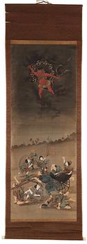 RULLMÅLNINGAR, sex stycken, tusch och färg på papper. Japan, Meiji (1868-1912).