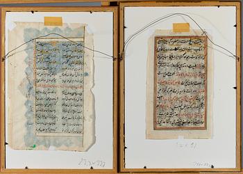 BOKILLUSTRATIONER, 2 st, gouache, Indien/Persien 1800-tal eller äldre.