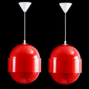 TAKLAMPOR, 2 st, "Globo ring", Uno & Östen Kristiansson, Luxus, 1970-tal.