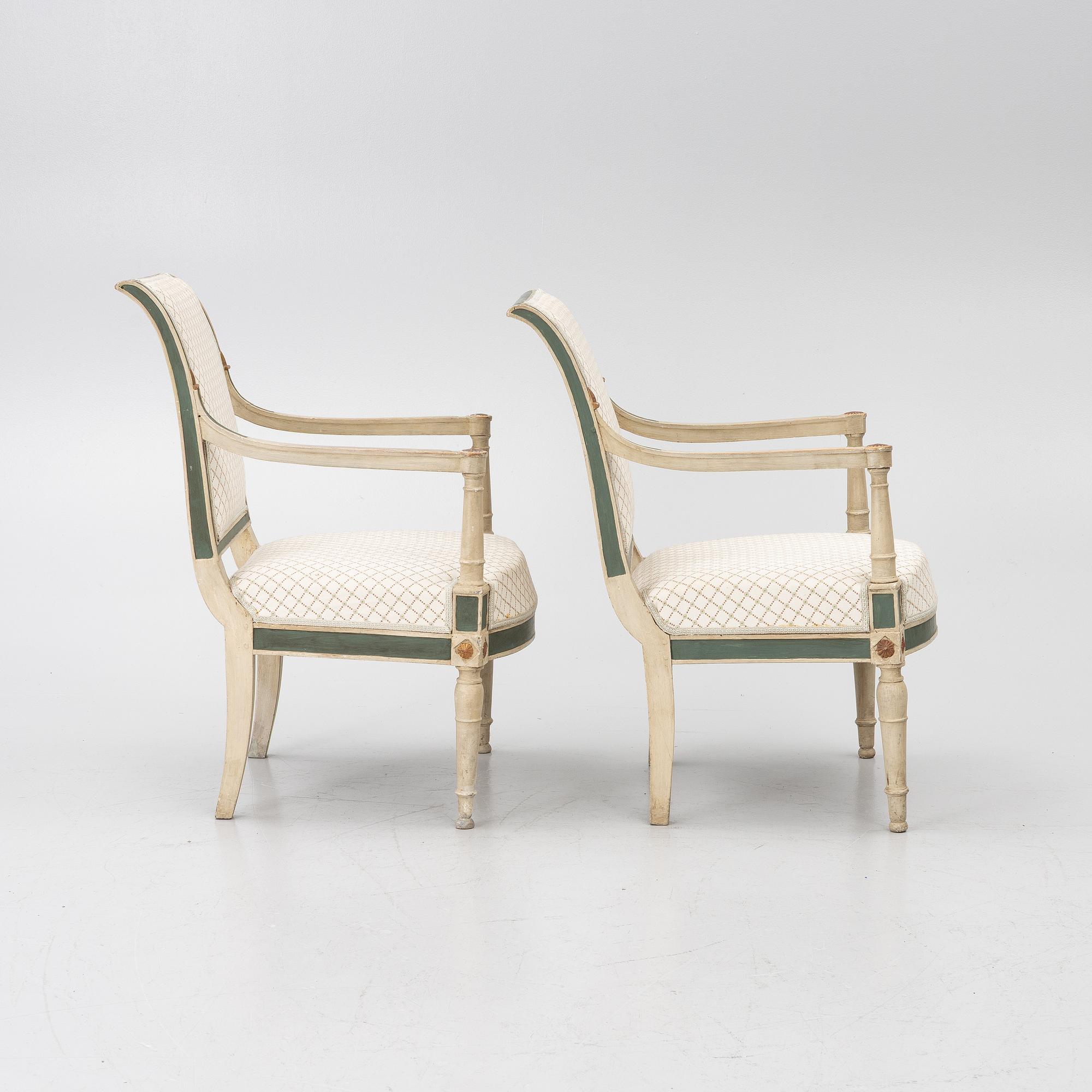 Karmstolar, ett par, directoire, Frankrike, sent 1700-tal.