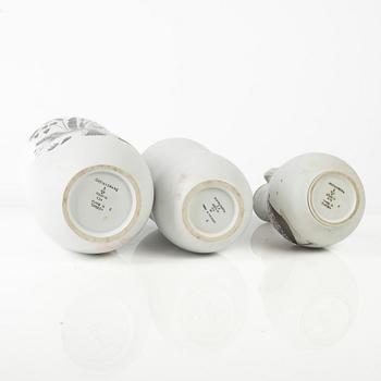 Stig Lindberg, three "Grazia" stoneware vases, Gustavsberg, Sweden, 1946-68.