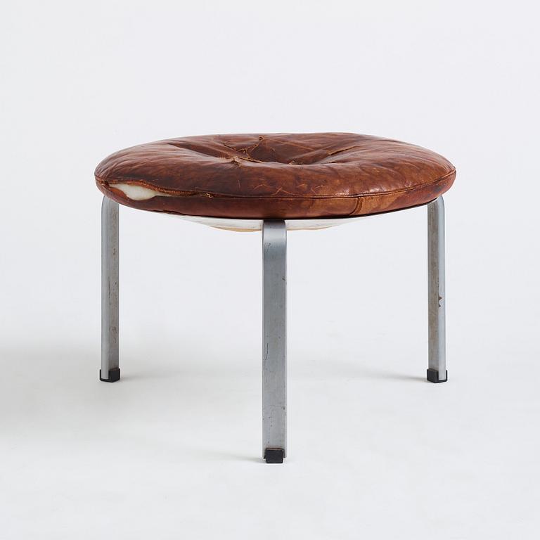 Poul Kjaerholm, a 'PK-33' brown leather cushion stool, ed. E. Kold Christensen, Denmark.