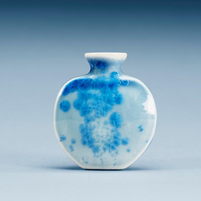 A iridescent blue glazed snuff bottle, 20th Century.