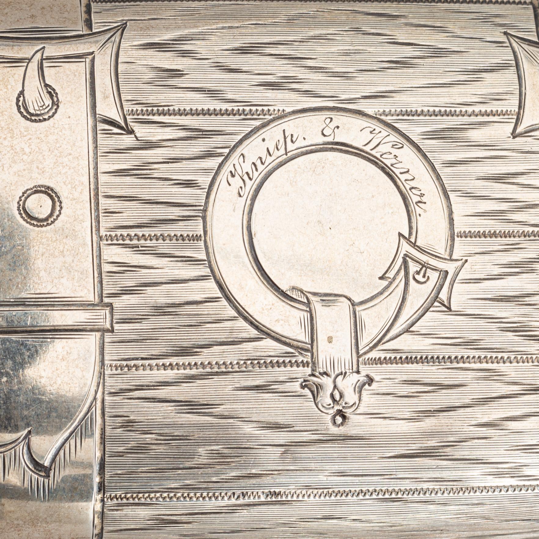 A Russian silver cigarette-case, marked EB, 1883.