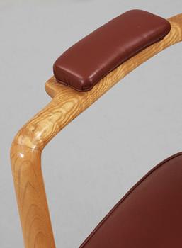 A Gunnar Asplund hickory wood and brown leather armchair, Gothenburg  ca 1935.
