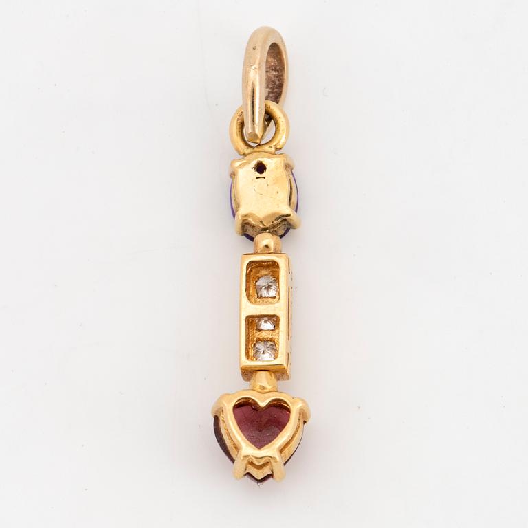 BULGARI, gold, brilliant-cut diamond, amethyst and tourmaline pendant.