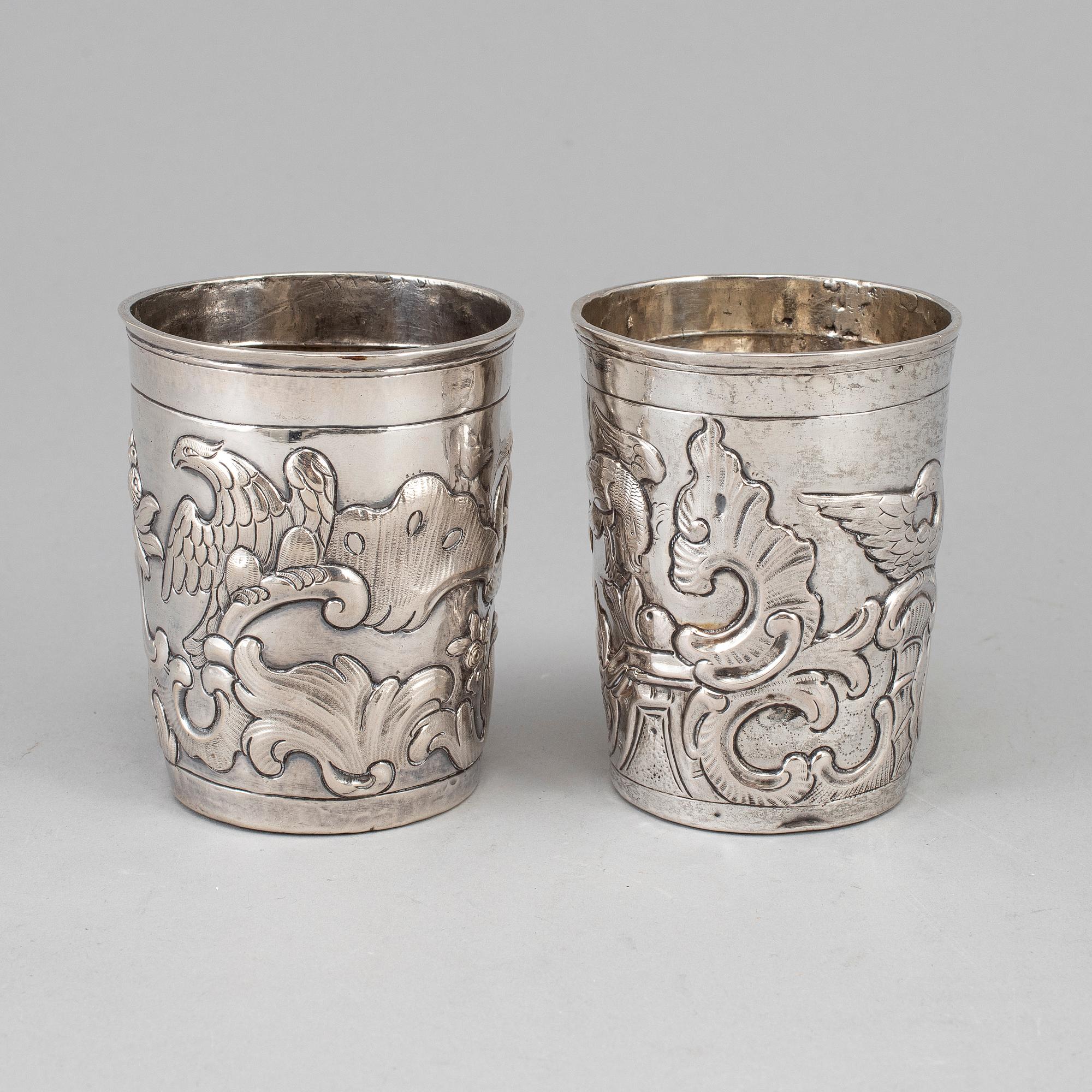 Two Russian 18th century silber beakers, unidentified makers mark, Moscow.