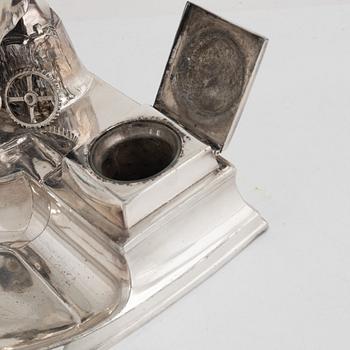 A silver plated inkwell, Kayser, Germany.