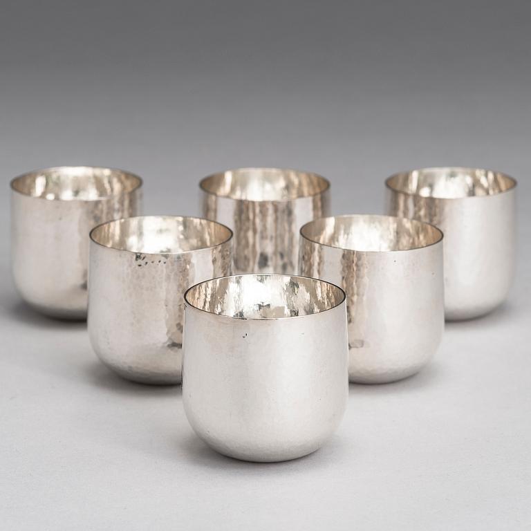 TAPIO WIRKKALA, A 6-piece set of silver beakers, marked TW, Kultakeskus oy, Hämeenlinna, Finland 2006-2012.