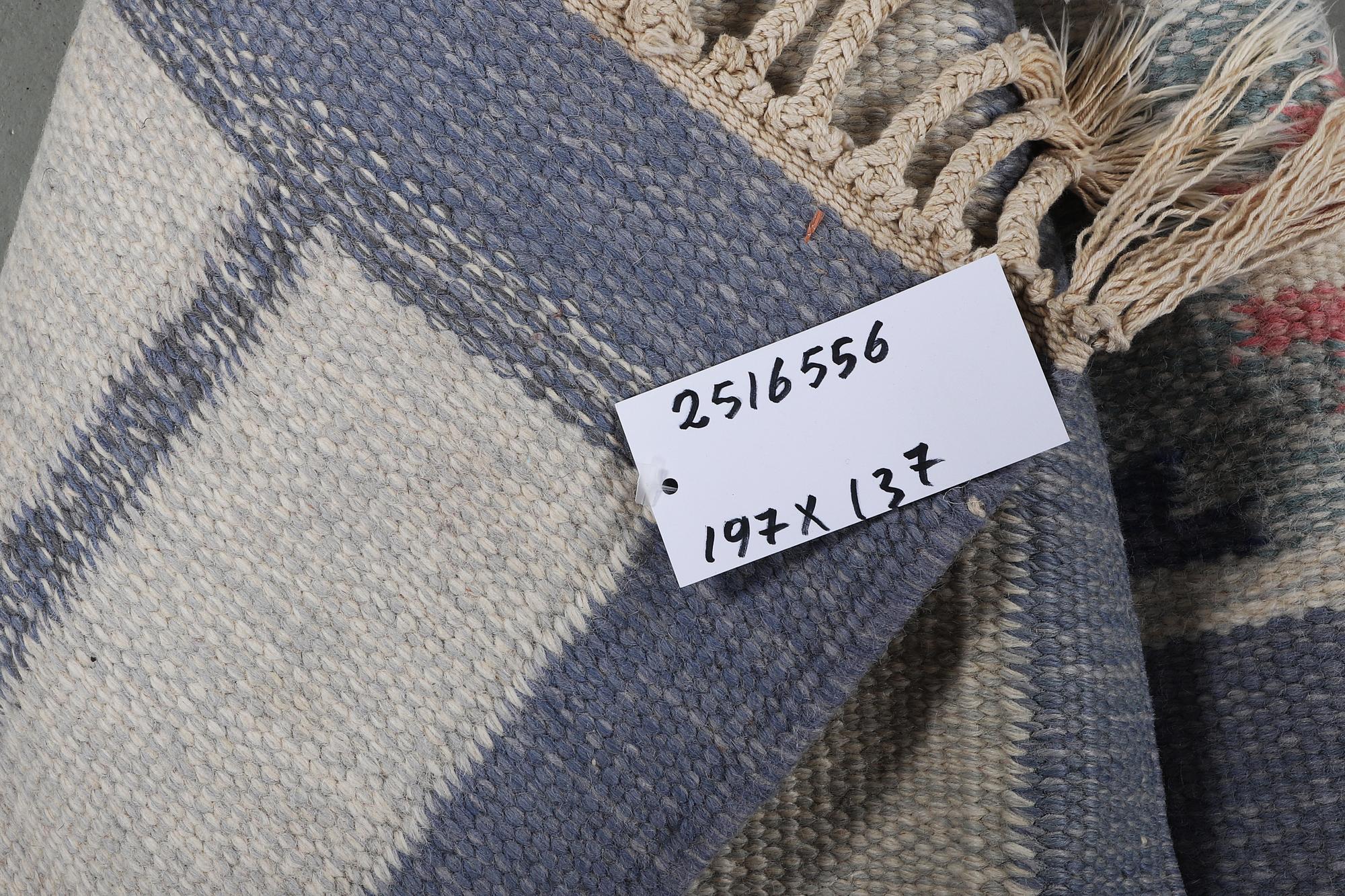 Ingegred Silow, a flat weave carpet, signed IS, ca 197 x 137 cm.