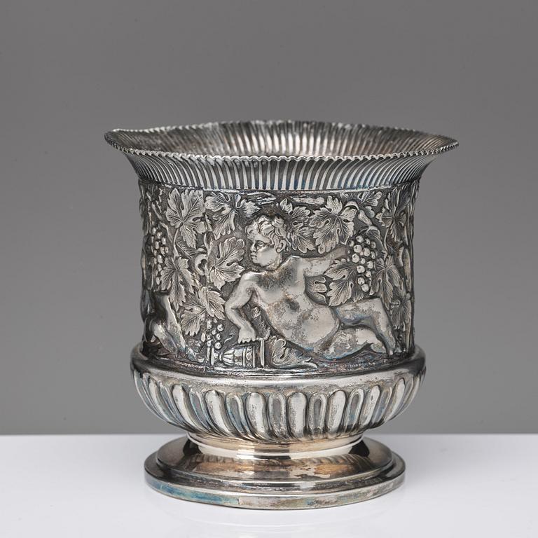 An 19th/20th century silver plated beaker/vase.