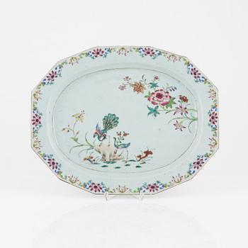 A Chinese famille rose 'double peacock' dish, Qing dynasty, Qianlong (1736-95).