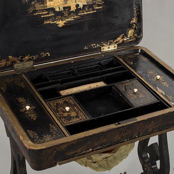 SEWING TABLE, chinoiserie, victorian era, England, second half of the 19th century.