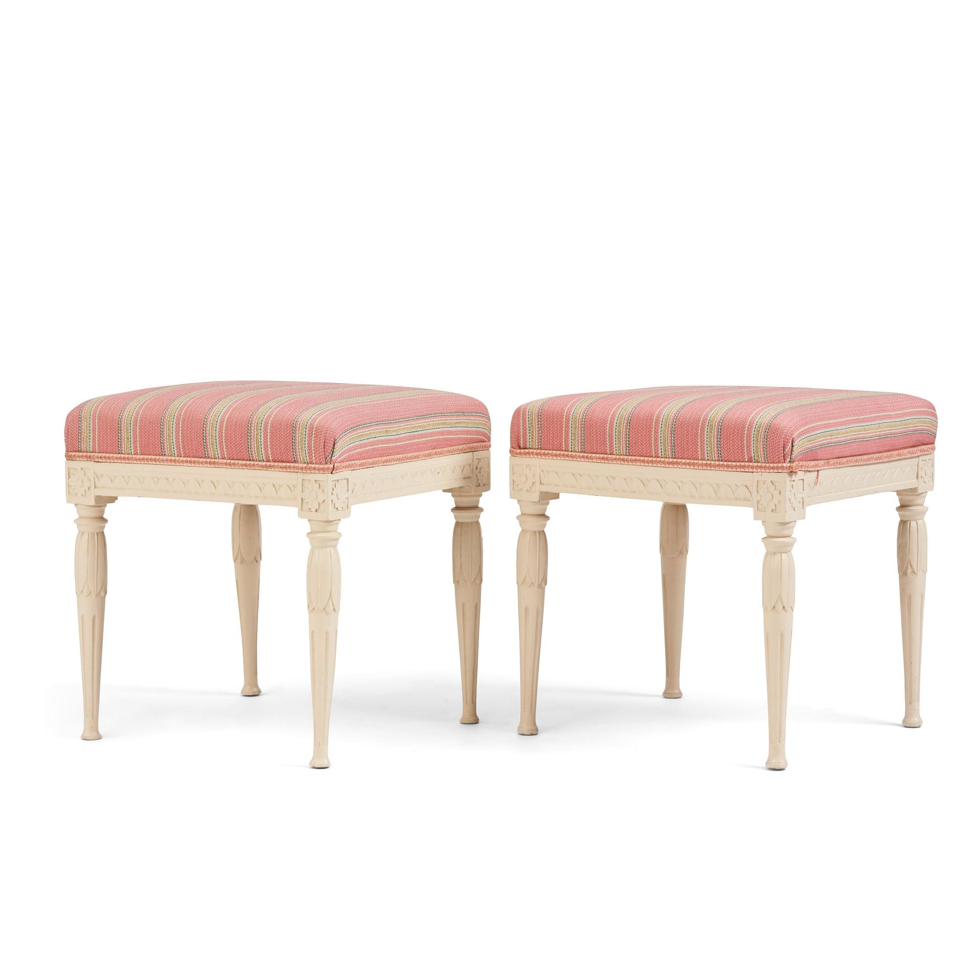 A pair of late Gustavian stools by E. Öhrmark (master in Stockholm 1777-1813).